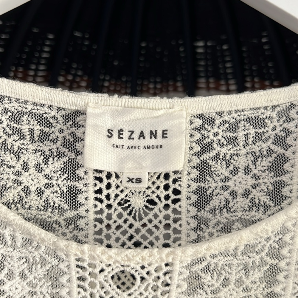 Sezane 100% Linen Crochet Ruffle White Top XS - Picture 2 of 6
